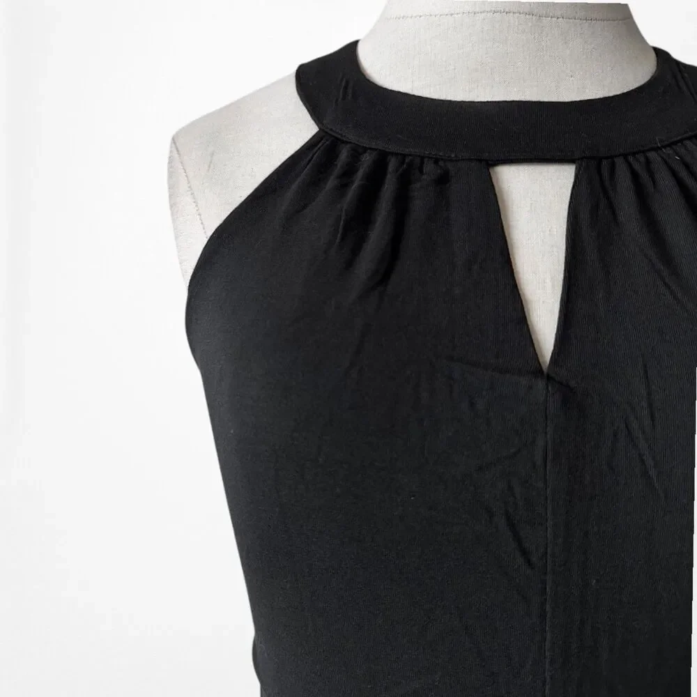 Vintage Y2K Roz & Ali Black Knit Bodycon Front Slit Maxi Cocktail Dress Size S/M